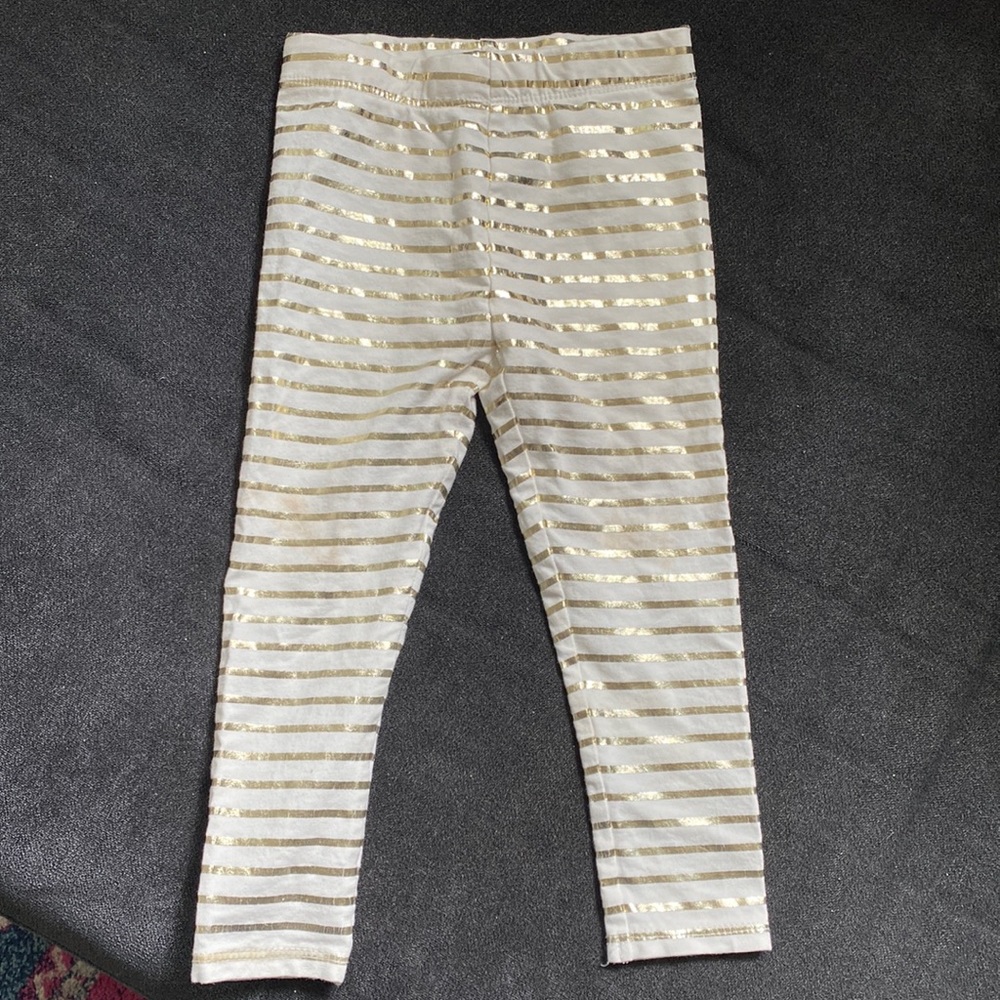 White and Gold Foil Striped Leggings